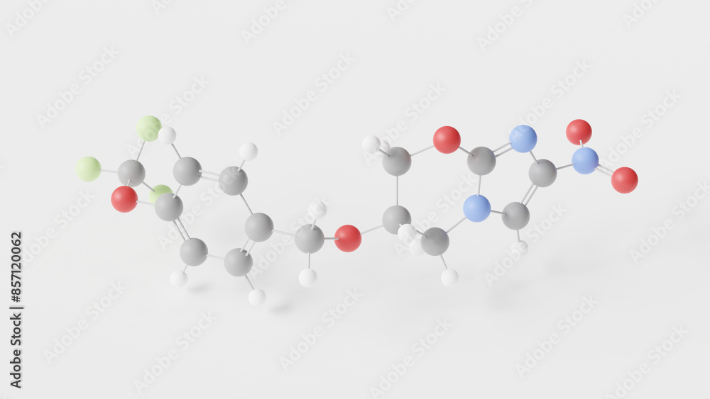 pretomanid molecule 3d, molecular structure, ball and stick model, structural chemical formula antituberculosis agents pretomanid molecule 3d, molecular structure, ball and stick model, structural chemical formula antituberculosis agents