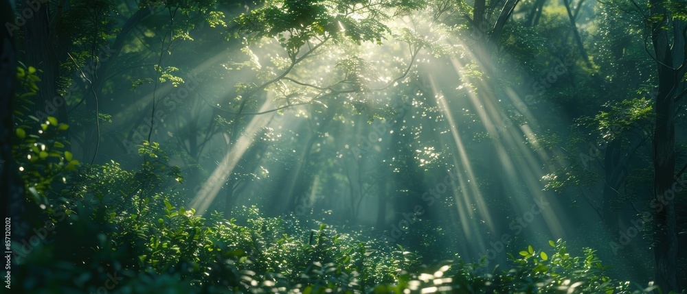 Sun Rays Through Forest Canopy. Sun Rays Through Forest Canopy.
