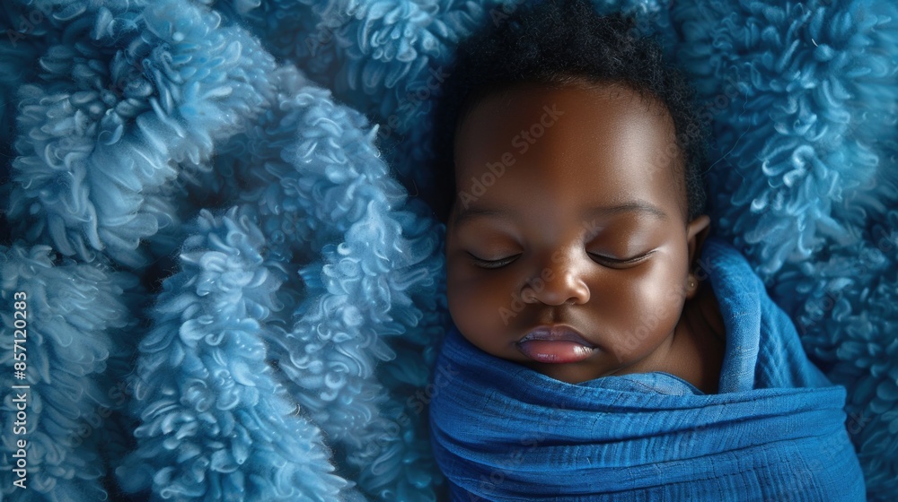 A tiny infant wrapped snugly in a soft blue blanket, ideal for use in family or parenting contexts A tiny infant wrapped snugly in a soft blue blanket, ideal for use in family or parenting contexts
