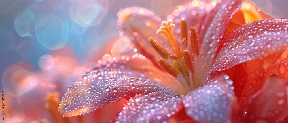 Dew Drops on a Pink Lily. Dew Drops on a Pink Lily.