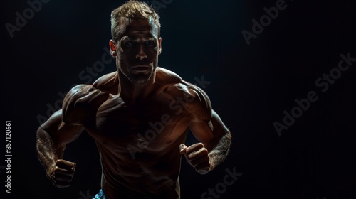 Wallpaper Mural Caucasian professional male athlete, extreme athlete training isolated on black studio background Torontodigital.ca