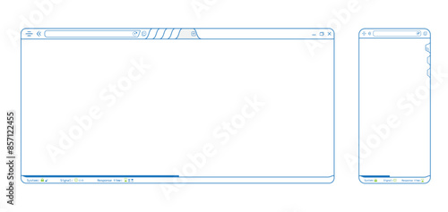Abstract blue internet browser, phone app webpage, blank website template vector design. Editable lines web browser with icons illustration. Homepage mockup background illustration.
