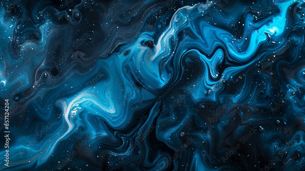 Dark charcoal and vibrant blue blend with fluid textures and glistening light spots background Dark charcoal and vibrant blue blend with fluid textures and glistening light spots background