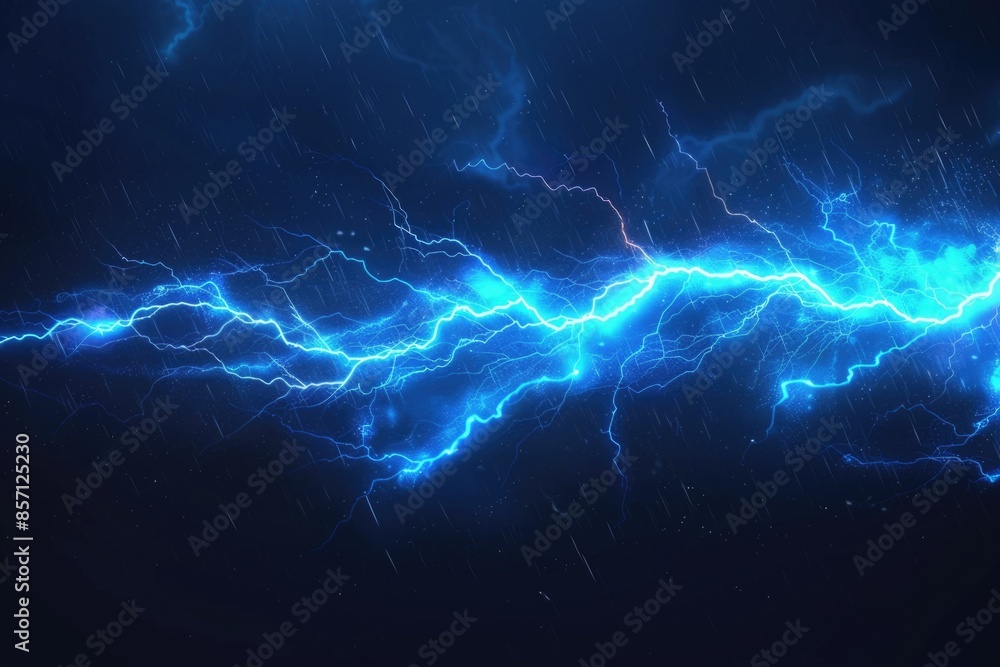 Fototapeta premium A blue lightning bolt illuminates the dark sky, creating an dramatic and intense atmosphere
