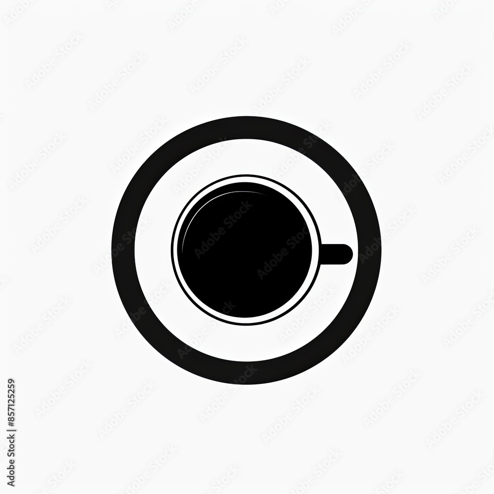 cup of coffee in a circle, black and white logo, flat image, minimalism cup of coffee in a circle, black and white logo, flat image, minimalism