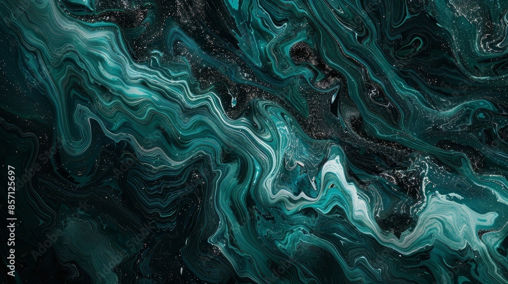 Dark emerald and black with wave textures and silver accents background Dark emerald and black with wave textures and silver accents background