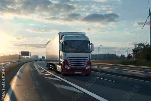 Wallpaper Mural White semi truck hauling cargo delivering highway freight transport, long distance logistics trucking Torontodigital.ca