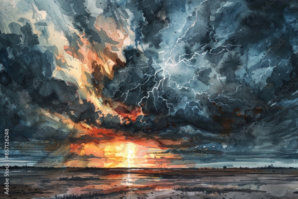 Fototapeta premium A beautiful sunset scene with clouds in the sky