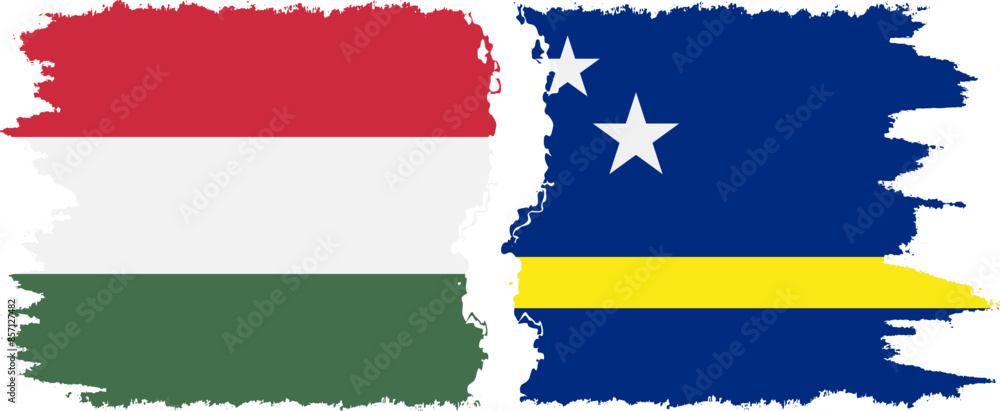 Fototapeta premium Curacao and Hungary grunge flags connection vector