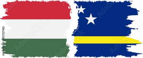 Curacao and Hungary grunge flags connection vector