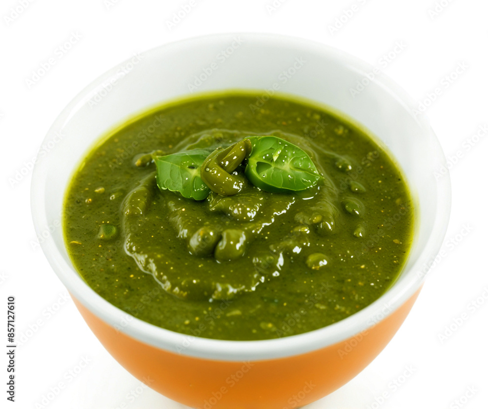 Green chili sauce, over white background. Green chili sauce, over white background.