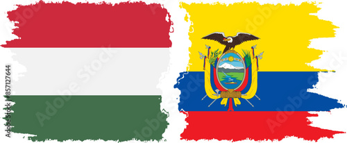 Ecuador and Hungary grunge flags connection vector