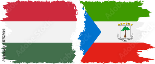 Equatorial Guinea and Hungary grunge flags connection vector