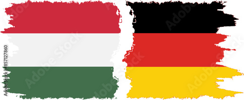 Germany and Hungary grunge flags connection vector