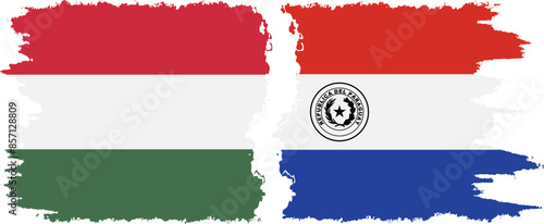 Paraguay and Hungary grunge flags connection vector