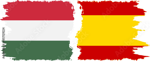Spain and Hungary grunge flags connection vector