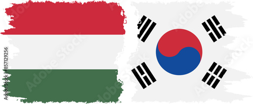 South Korea and Hungary grunge flags connection vector