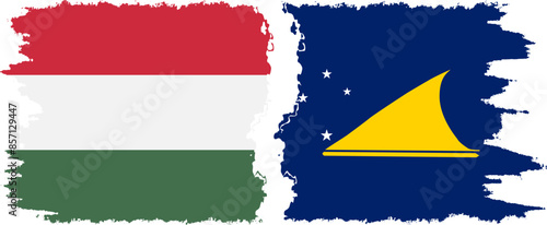 Tokelau and Hungary grunge flags connection vector photo