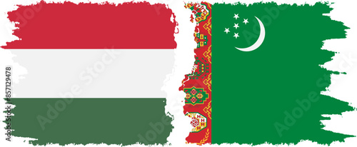 Turkmenistan and Hungary grunge flags connection vector