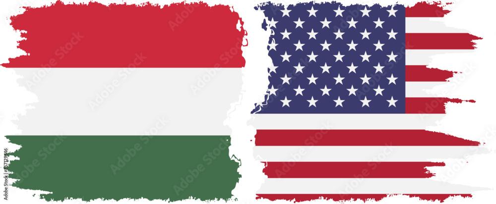 USA and Hungary grunge flags connection vector USA and Hungary grunge flags connection vector