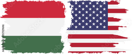 USA and Hungary grunge flags connection vector