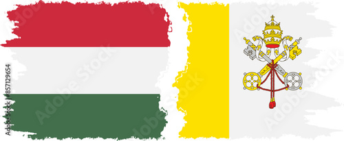 Vatican and Hungary grunge flags connection vector