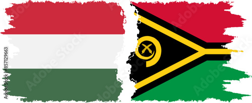Vanuatu and Hungary grunge flags connection vector