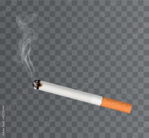 Vector realistic cigarette illustration with smoke isolated on dark grey background
