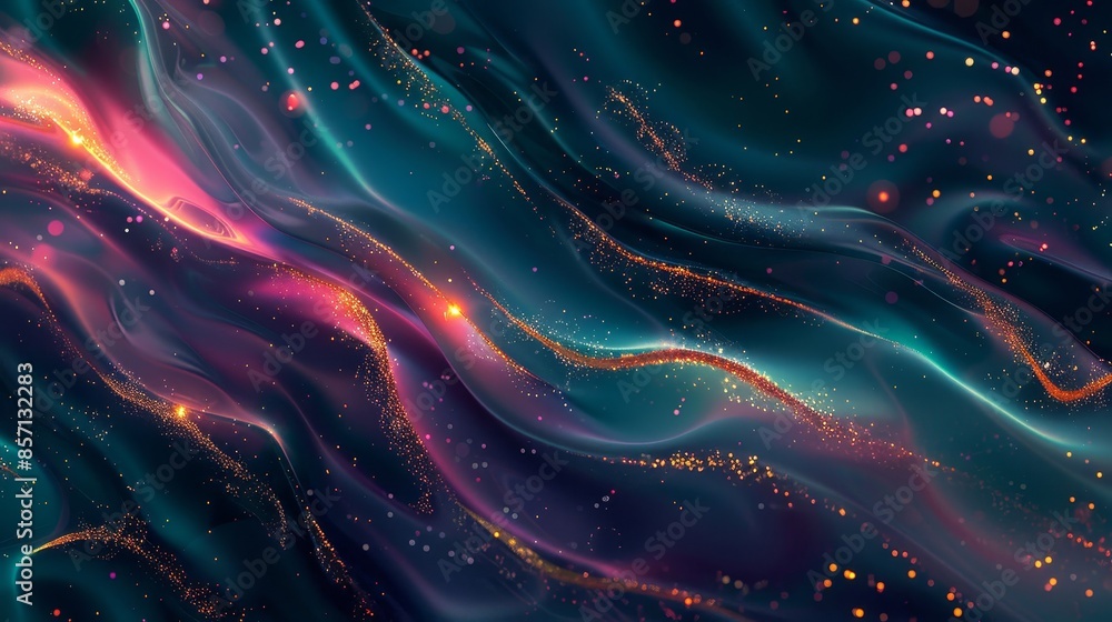 Dark base with liquid magenta and teal patterns glowing gold accents light beams. background Dark base with liquid magenta and teal patterns glowing gold accents light beams. background