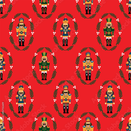 Christmas vector seamless Nutcracker pattern. Seamless pattern can be used for wallpaper, pattern fills, web page background, surface textures.