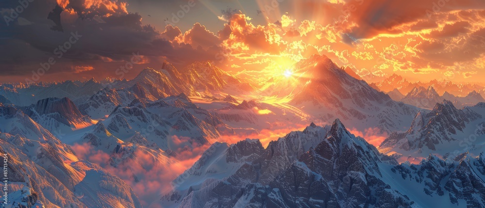 Fototapeta premium Golden Mountain Sunset.
