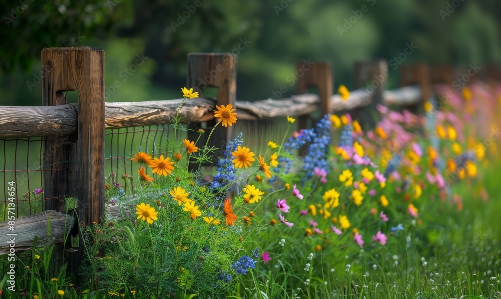 Wildflowers growing along a fence Wildflowers growing along a fence