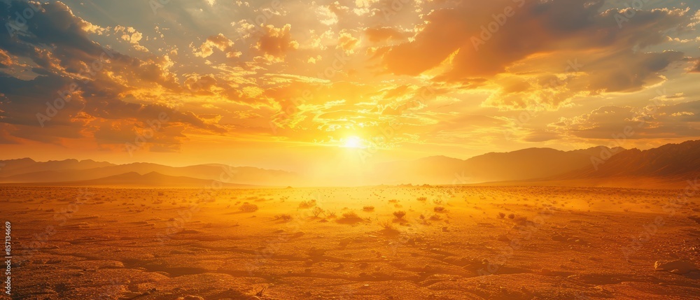 Golden Sunset Over Desert Landscape. Golden Sunset Over Desert Landscape.