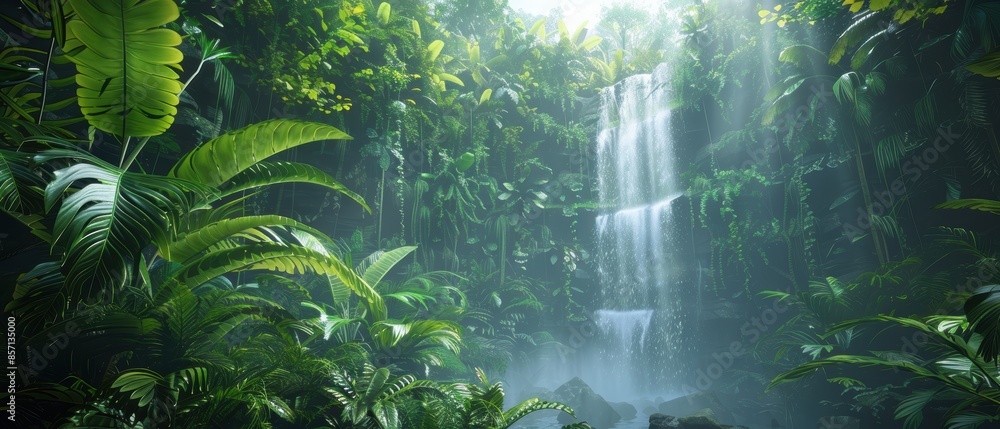 Lush Rainforest Waterfall.