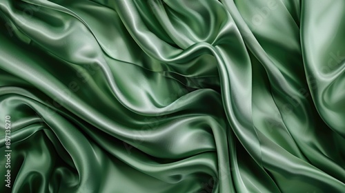 Beautiful green silk fabric background.