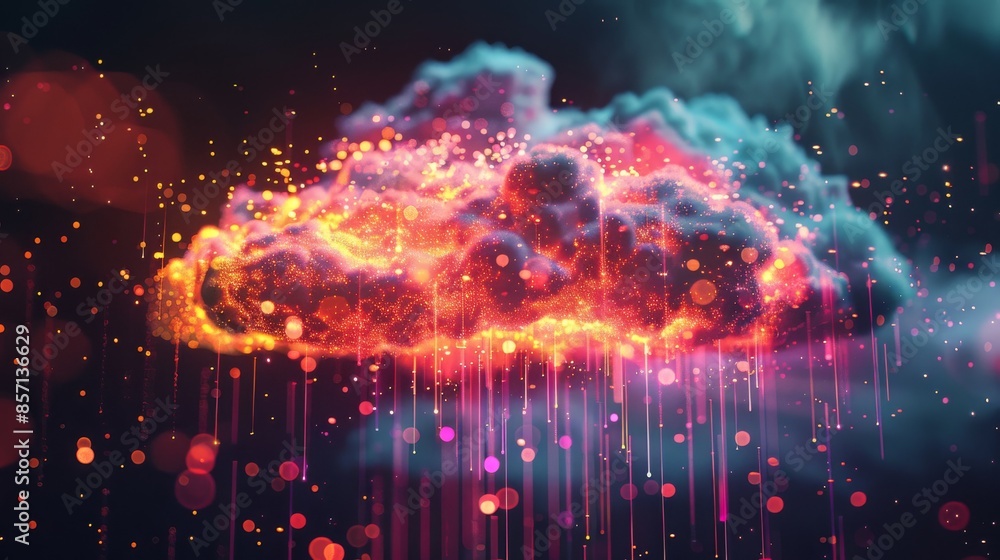 Abstract Digital Cloud with Glittering Lights Abstract Digital Cloud with Glittering Lights