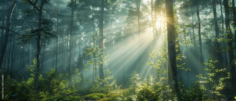 Fototapeta premium Sunbeams Through the Forest.