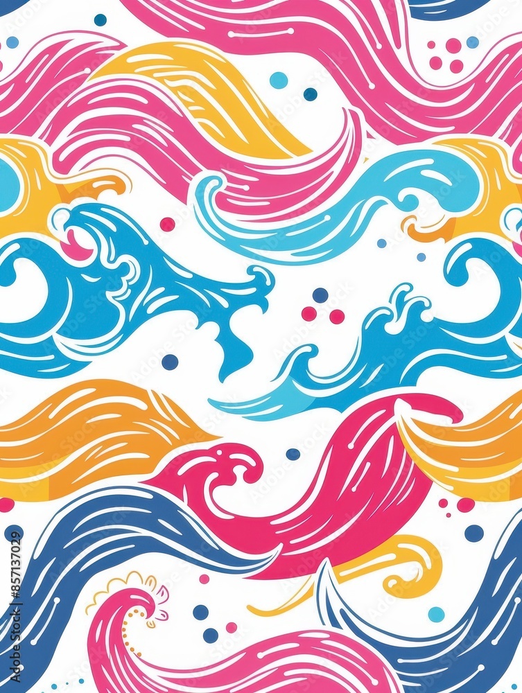Colorful abstract wave pattern with blue, red, and yellow swirls on a white background, perfect for backgrounds and textiles. Colorful abstract wave pattern with blue, red, and yellow swirls on a white background, perfect for backgrounds and textiles.
