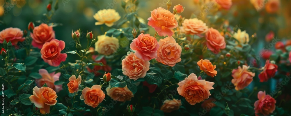 Blooming garden with colorful roses Blooming garden with colorful roses
