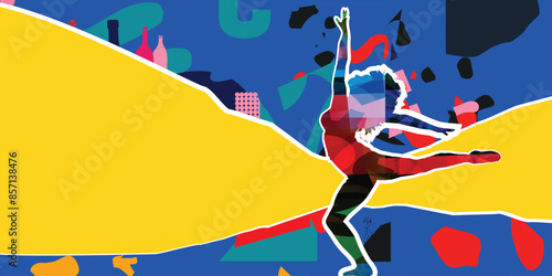 Dancing young woman with colorful background. Dancing studio poster