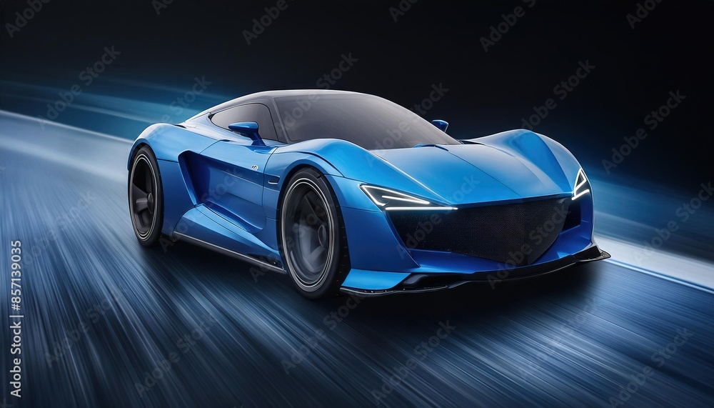 Sleek Blue Sports Car on Highway Sleek Blue Sports Car on Highway