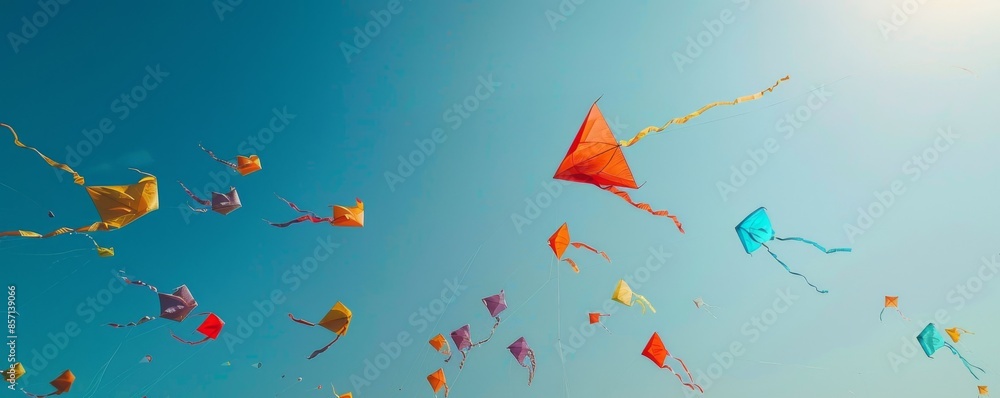 Colorful kites flying in a clear sky Colorful kites flying in a clear sky