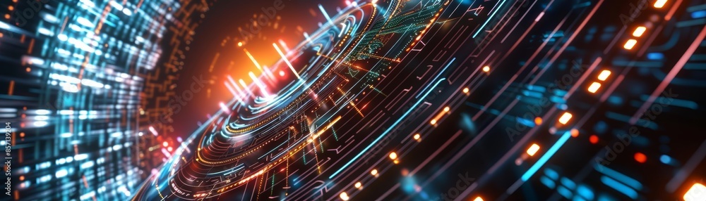 A detailed radial fractal with pulsating lights and tech grids, overlaying a metropolitan scene, side view, illustrating digital city life, advanced tone, Tetradic color scheme A detailed radial fractal with pulsating lights and tech grids, overlaying a metropolitan scene, side view, illustrating digital city life, advanced tone, Tetradic color scheme