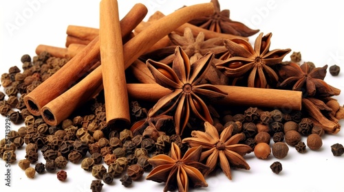 Wallpaper Mural Exquisite still life of anise, cloves, cinnamon, and peppercorns on white background Torontodigital.ca