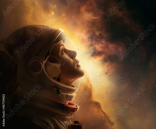 A lone astronaut gazes out ...