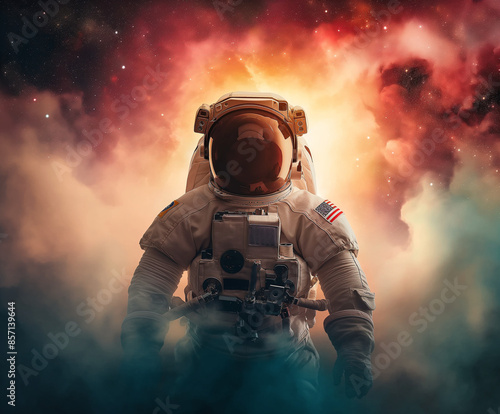 A lone astronaut gazes out ...