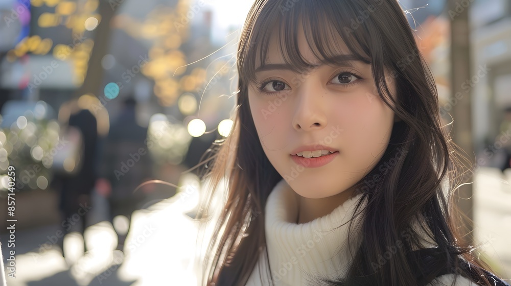 Cheerful young woman walking in the city on a sunny autumn day Cheerful young woman walking in the city on a sunny autumn day