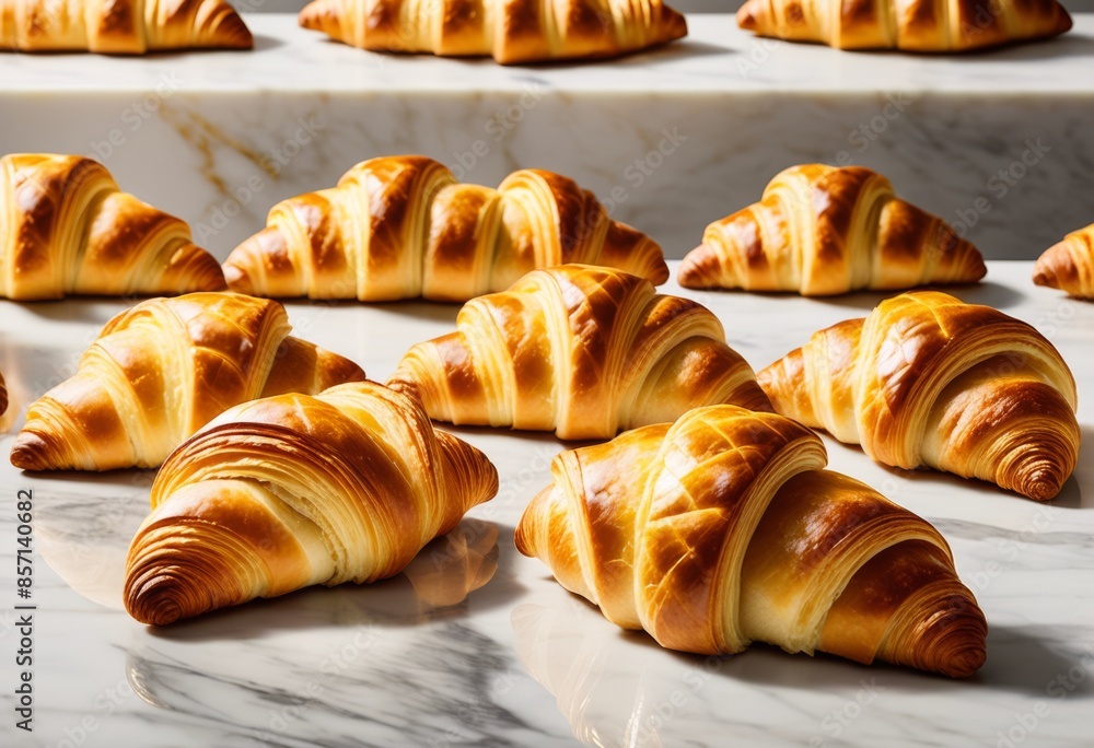 shiny golden croissants displayed elegant marble countertop, food, bakery, pastry, delicious, fresh, breakfast, snack, french, cuisine, buttery, flaky, baked shiny golden croissants displayed elegant marble countertop, food, bakery, pastry, delicious, fresh, breakfast, snack, french, cuisine, buttery, flaky, baked