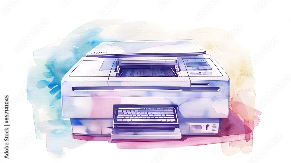 Watercolor Printer Clipart Office Equipment Isolated on White Background Watercolor Printer Clipart Office Equipment Isolated on White Background