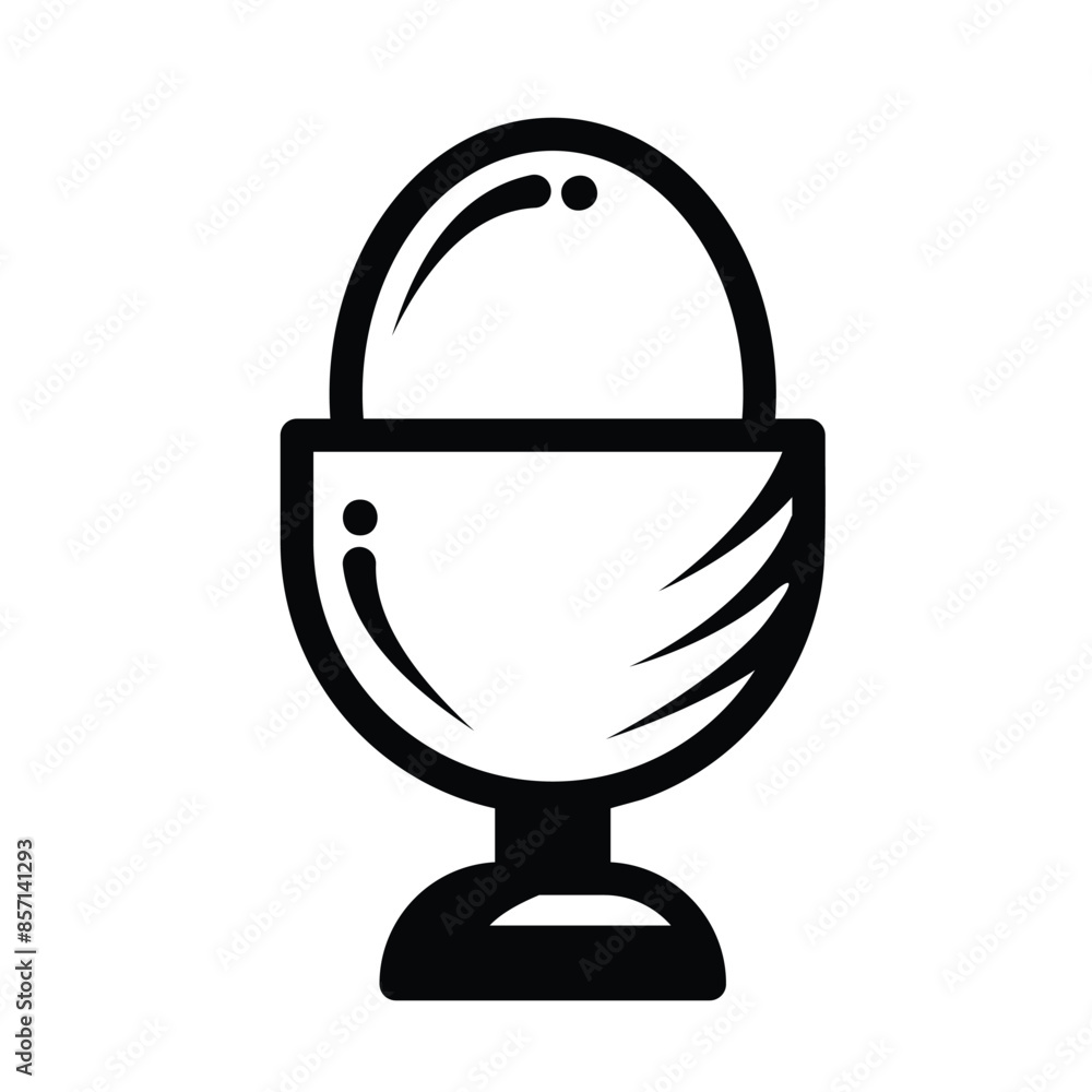 Boiled egg in egg cup icon illustration with black outline isolated on square white background. Simple flat cartoon art styled object drawing for coloring book or web designs. Boiled egg in egg cup icon illustration with black outline isolated on square white background. Simple flat cartoon art styled object drawing for coloring book or web designs.